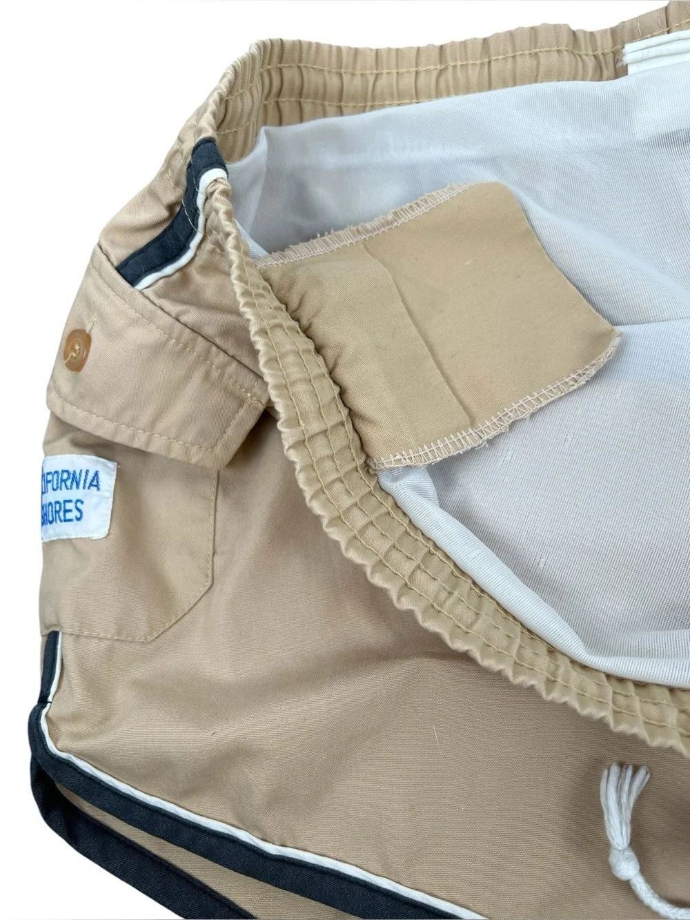 Vintage 70s/80s Men’s California Shores Tan Swim Trunks Shorts 2” Inseam Size M